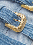 Halter Neck Buckle Detail Denim Dress