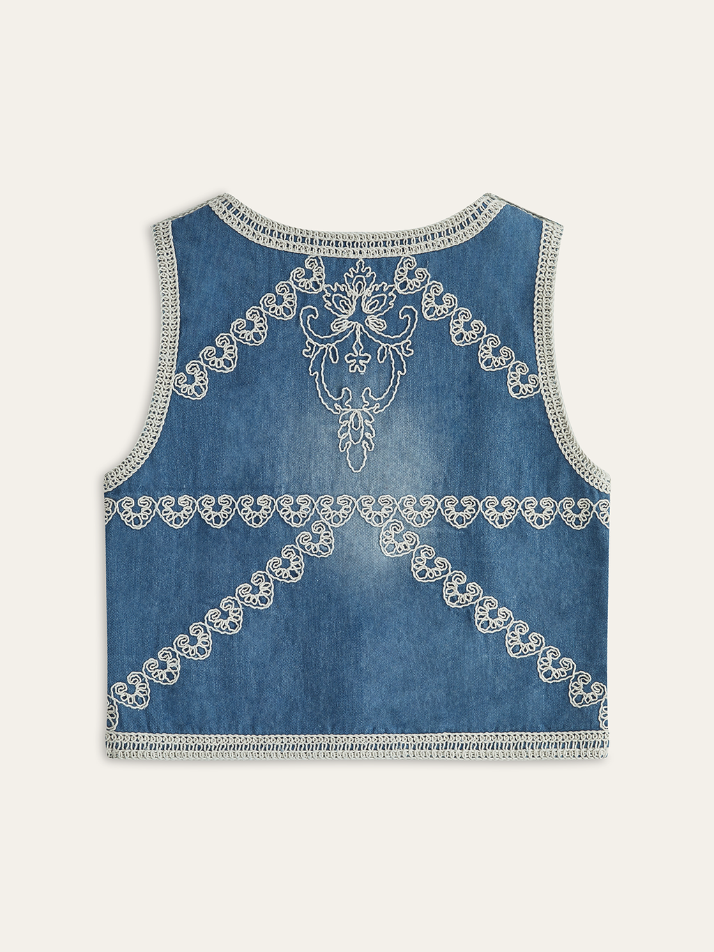 Embroidered Denim Button Vest