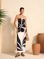 Semi-Sheer Strapless Floral Dress