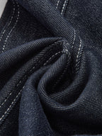Denim Contrast-Stitch Pants with Belt