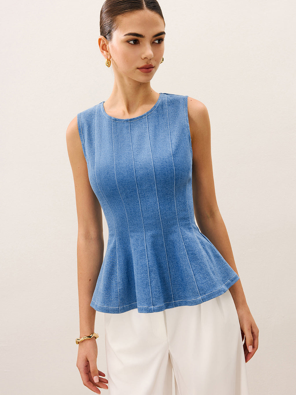 Denim Peplum Top