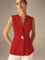 Single Button V-Neck Vest