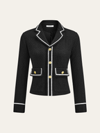 Contrast Trim Metal Button Tweed Blazer