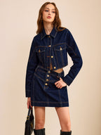 Metal Button Denim Mini Skirt