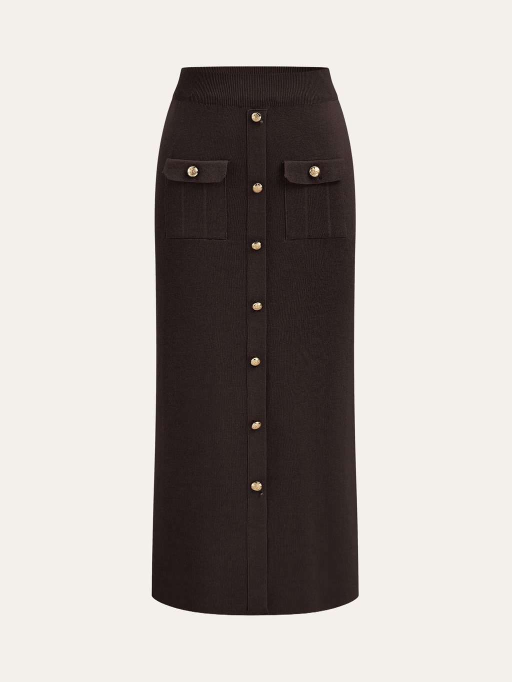 Metal Button Collared Cardigan and Midi Skirt Set