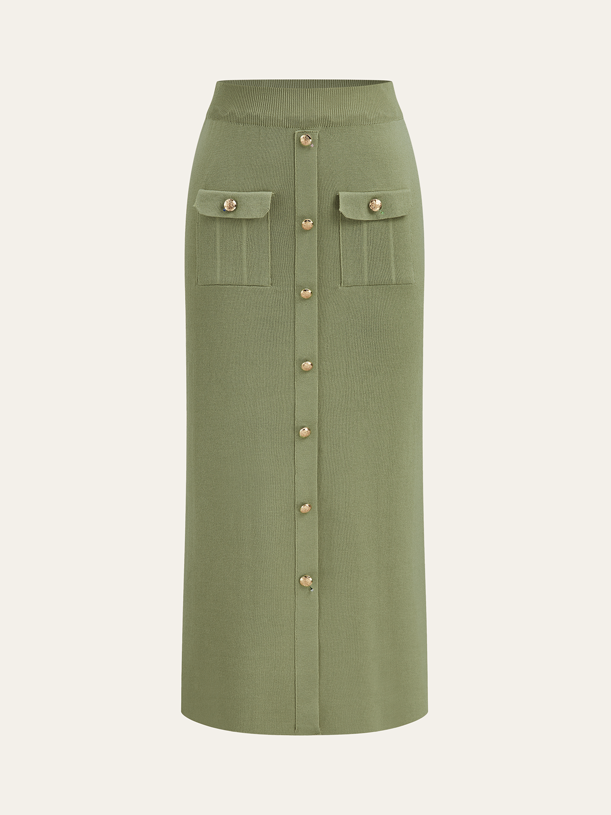 Metal Button Collared Cardigan and Midi Skirt Set
