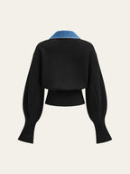 Denim Trim Buttoned Sweater