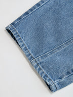 Faux Leather Waistband Denim Curved-Leg Pants