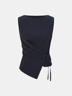 Pinstripe Wrap Top & Wide-Leg Pants Set