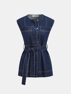 Belted Denim Sleeveless Vest & Shorts Set