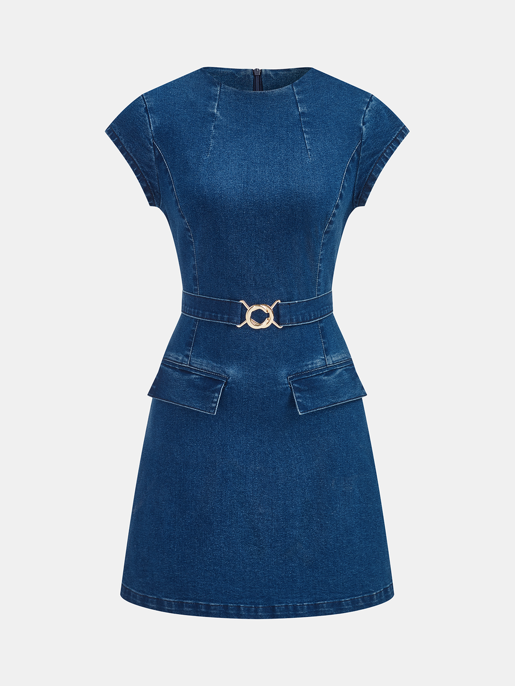 Belted Denim Cap Sleeve Mini Dress