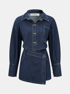 Denim Shirt & Asymmetric Skort Set