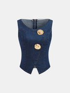 Sleeveless Denim Top Flared Pants Set