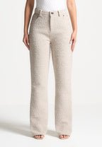 Sara - Boucle Straight Leg Jeans - Beige