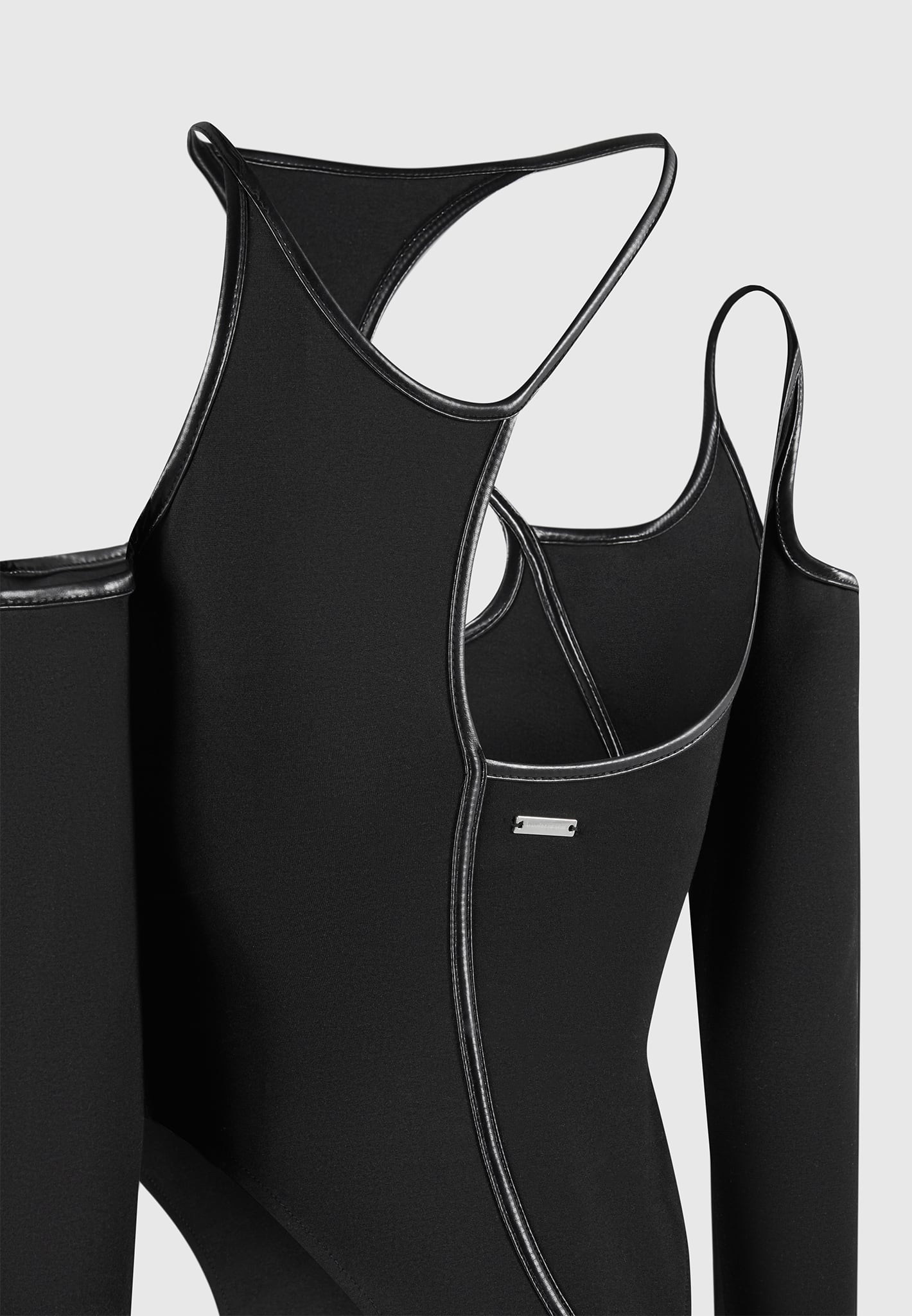 Contrast Asymmetric Bodysuit - Black