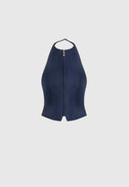 Claudette - Halterneck Backless Top - Indigo