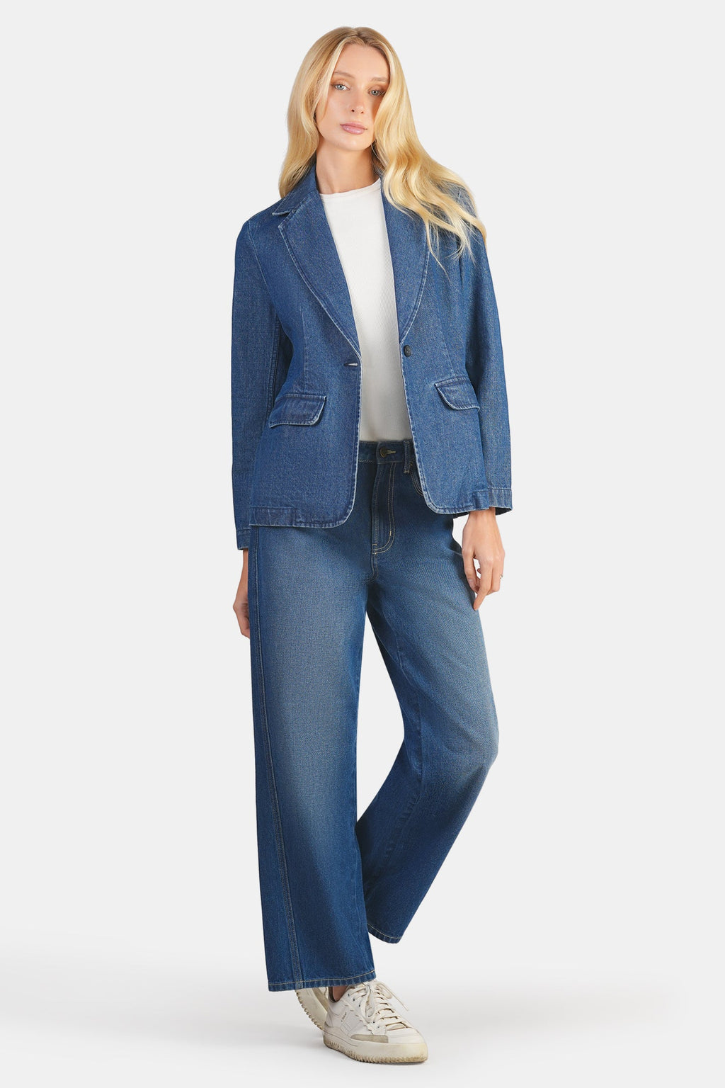 Shoni|100% Cotton Single Breasted Denim Blazer