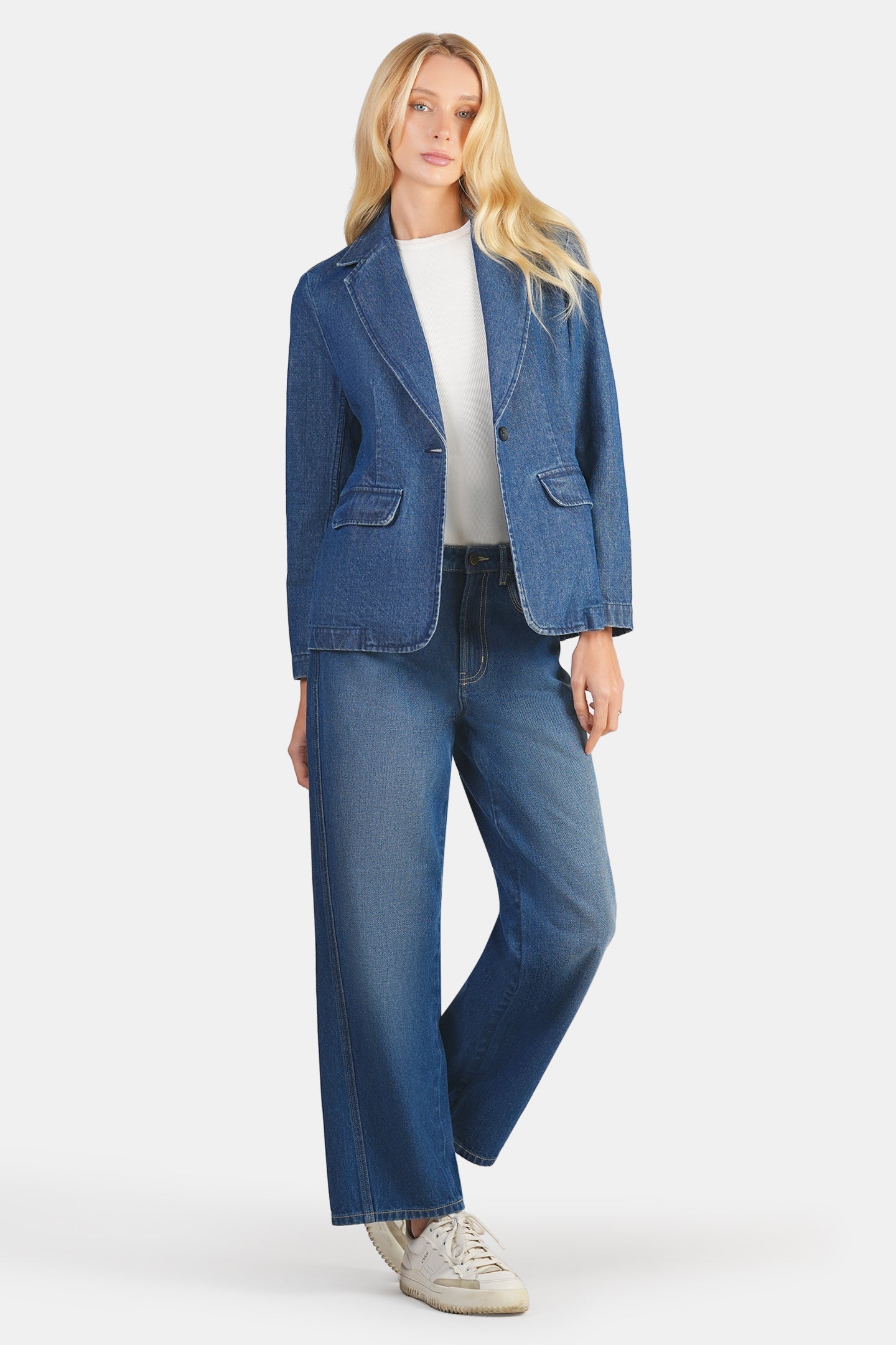 Shoni|100% Cotton Single Breasted Denim Blazer