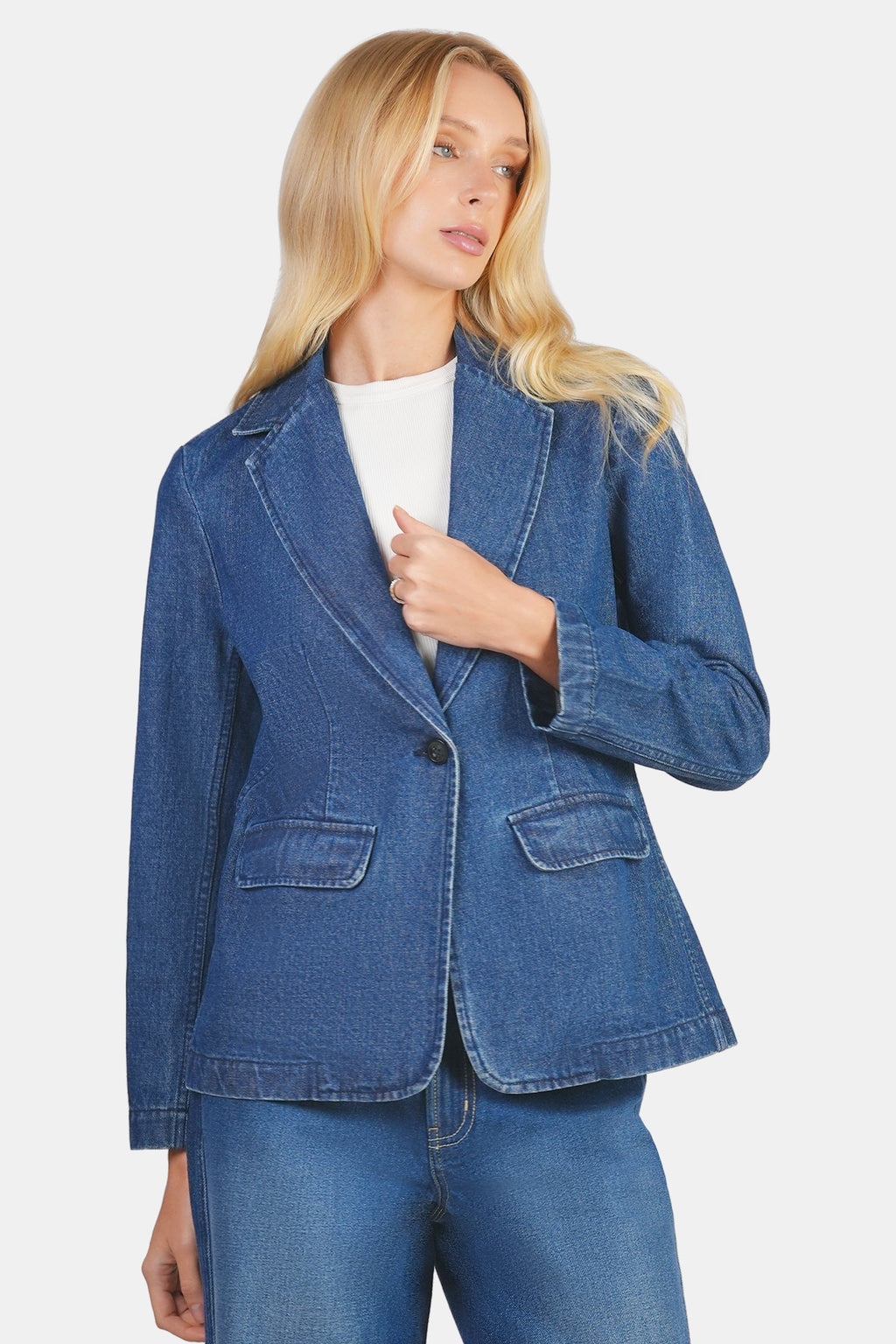 Shoni|100% Cotton Single Breasted Denim Blazer