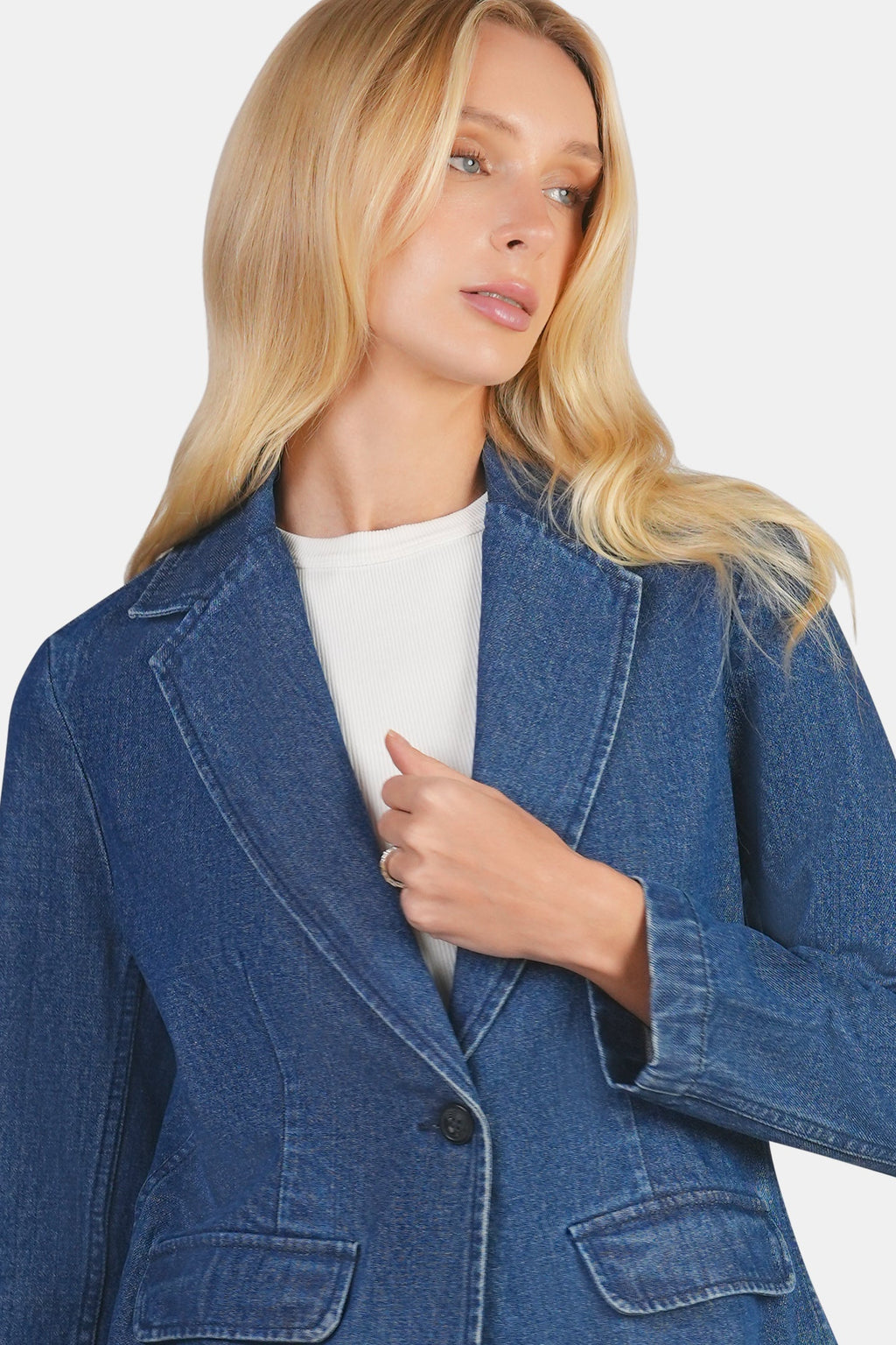 Shoni|100% Cotton Single Breasted Denim Blazer