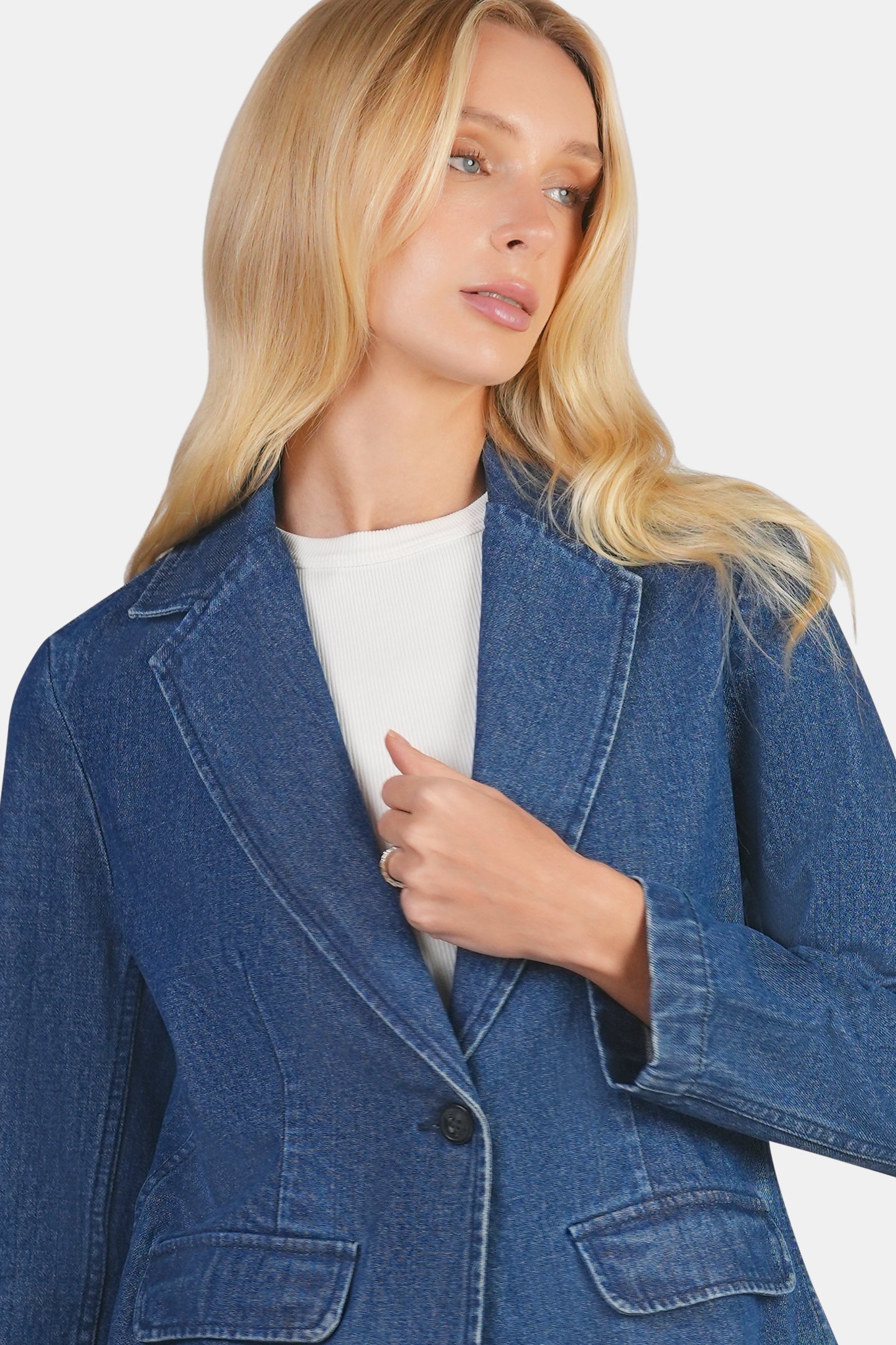 Shoni|100% Cotton Single Breasted Denim Blazer