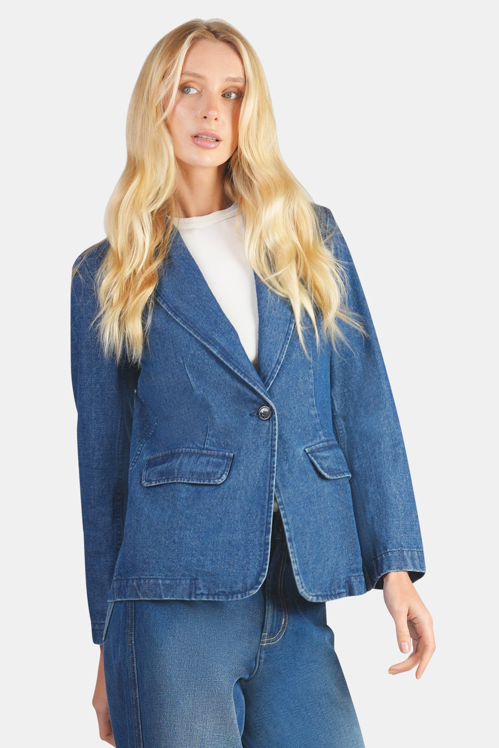 Shoni|100% Cotton Single Breasted Denim Blazer