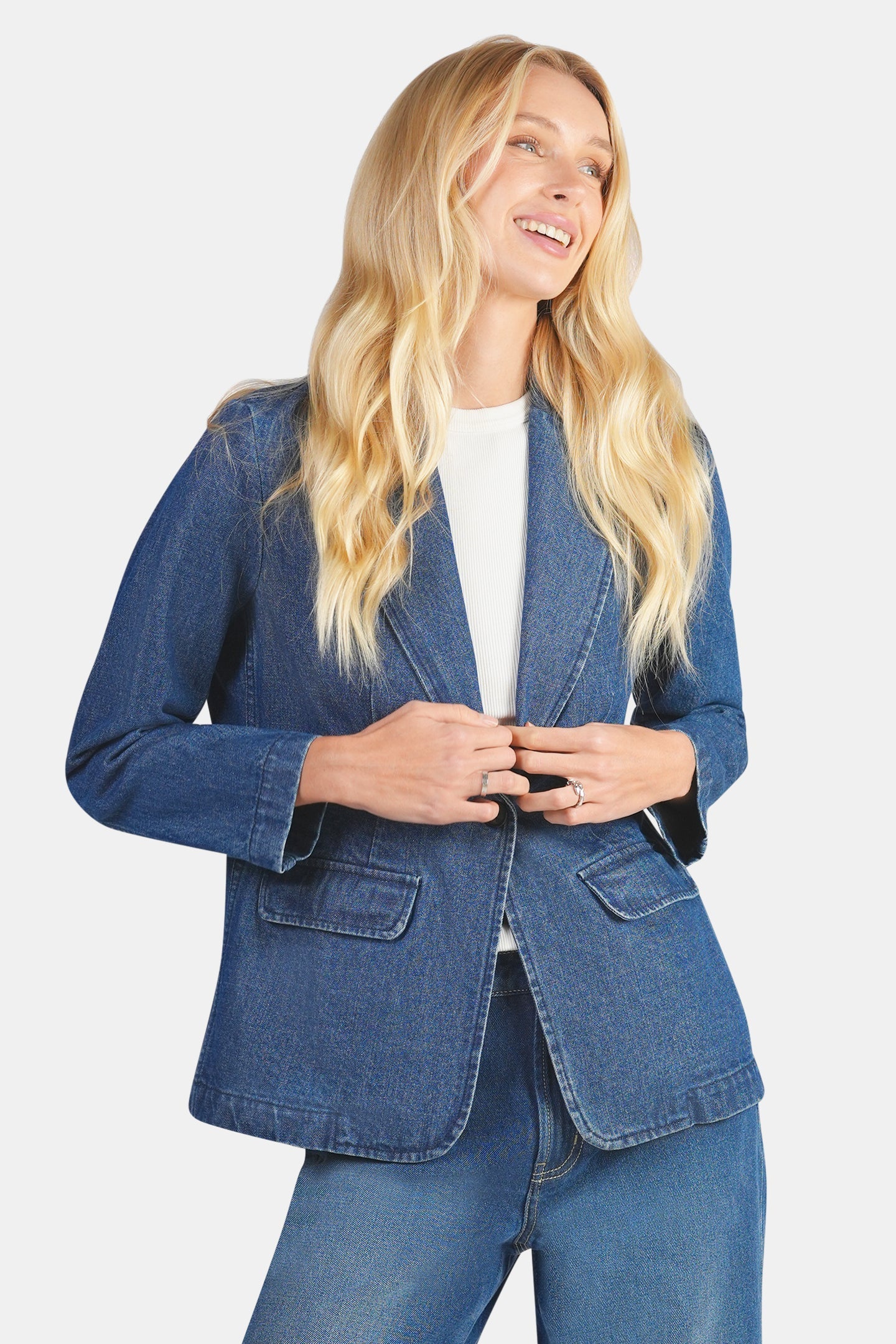 Shoni|100% Cotton Single Breasted Denim Blazer