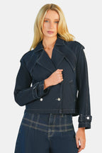 Kenna|100% Cotton Double Breasted Denim Blazer