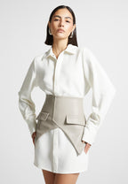 Corset Shirt Dress - White/Beige