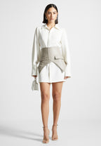 Corset Shirt Dress - White/Beige