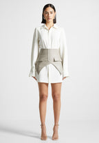 Corset Shirt Dress - White/Beige