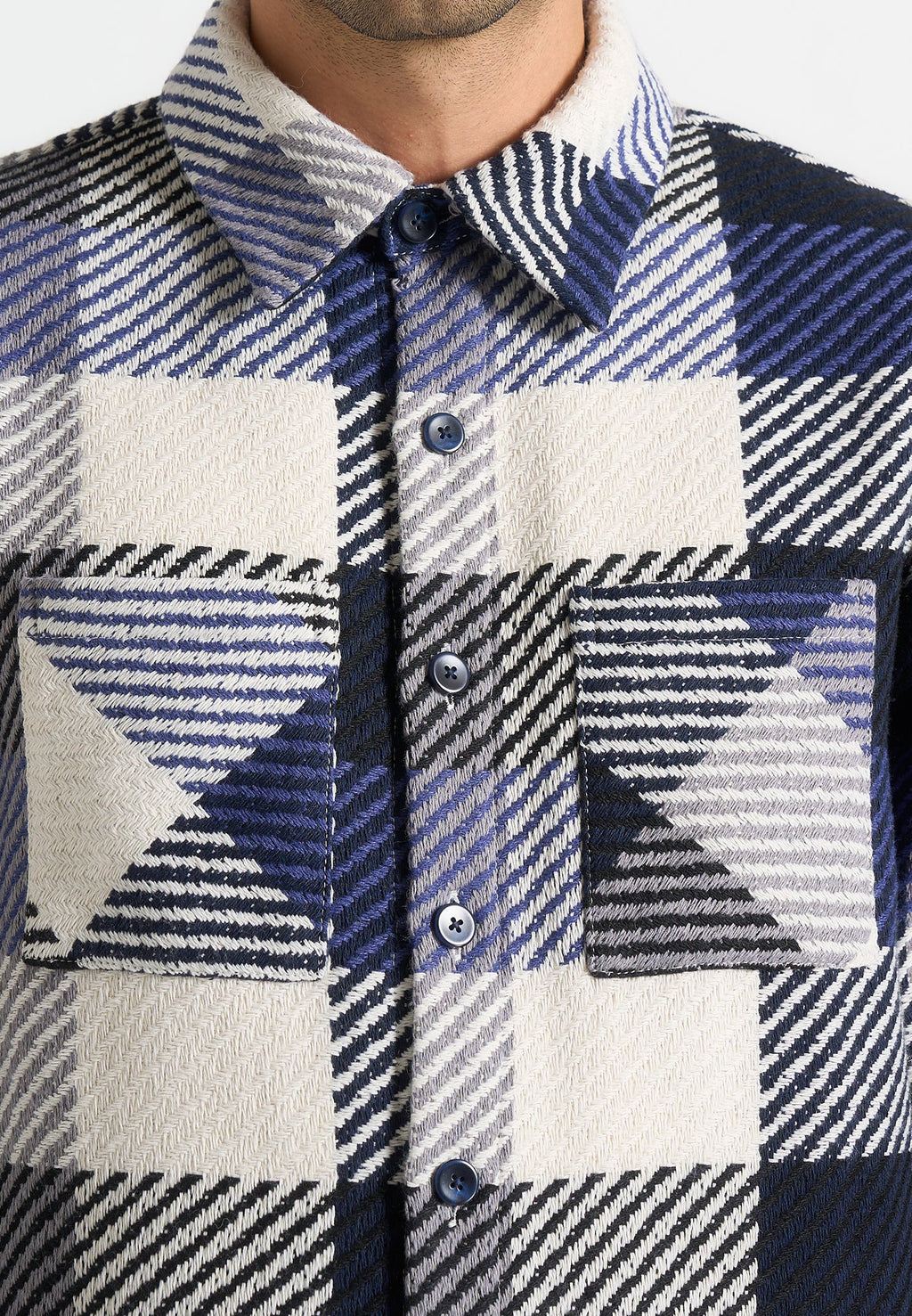 Rune - Unisex Check Overshirt - Navy