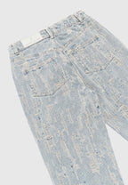 Florence - Distressed High Rise Straight Leg Jeans - Mid Blue