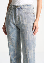 Florence - Distressed High Rise Straight Leg Jeans - Mid Blue