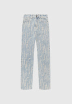 Florence - Distressed High Rise Straight Leg Jeans - Mid Blue