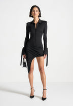 Diane - Draped Asymmetric Mini Dress - Black