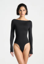 Eva - Boat Neck Bodysuit - Black