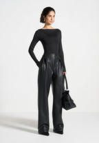 Eva - Boat Neck Bodysuit - Black