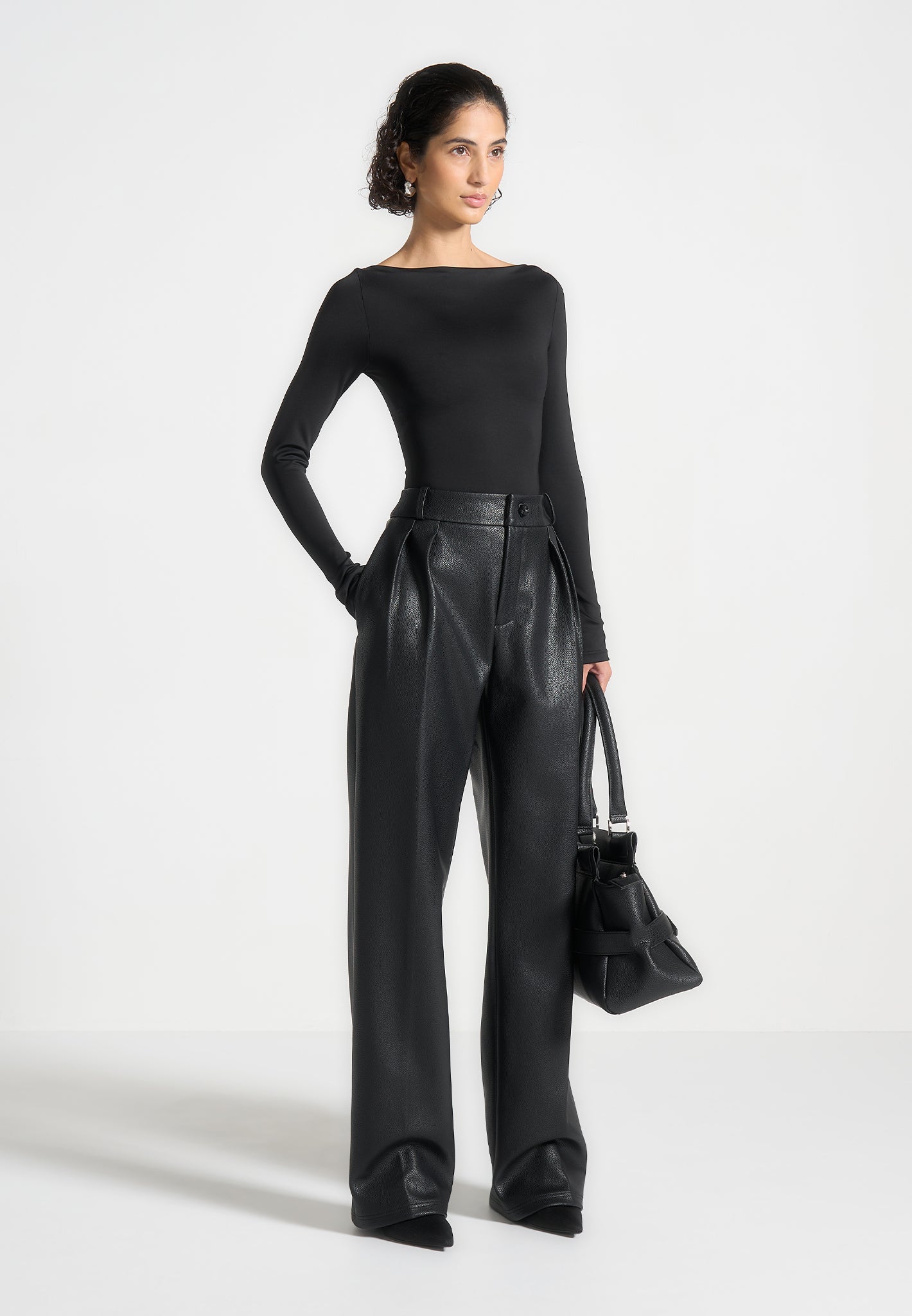 Eva - Boat Neck Bodysuit - Black