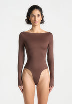 Eva - Boat Neck Bodysuit - Brown