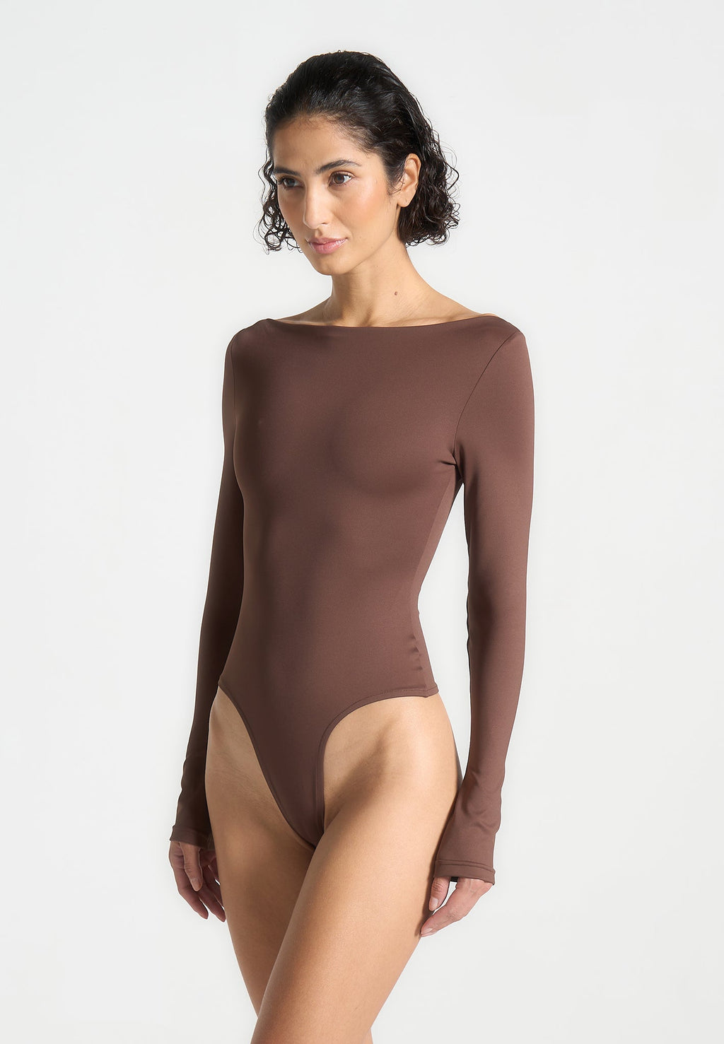 Eva - Boat Neck Bodysuit - Brown