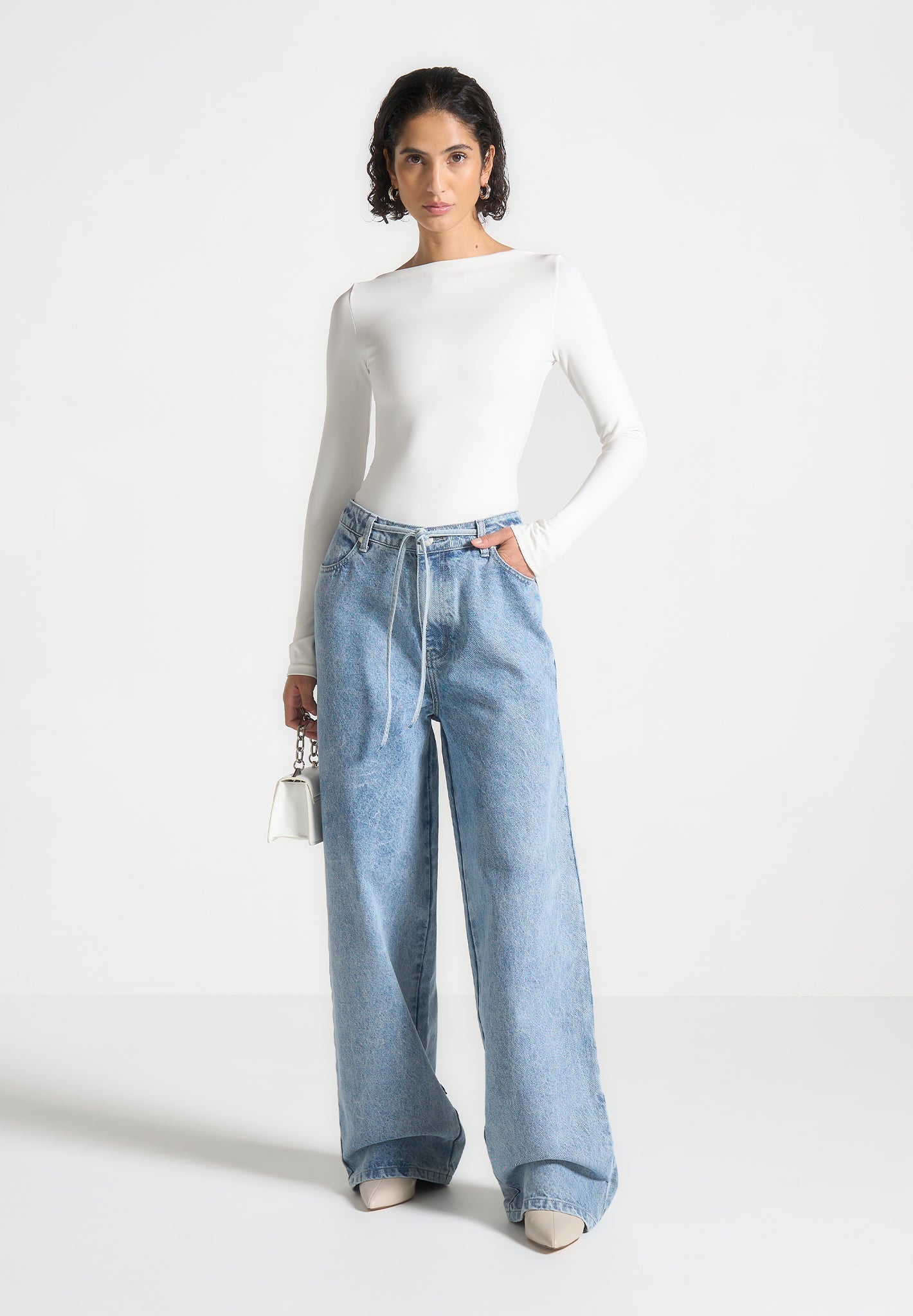 Eva - Boat Neck Bodysuit - White