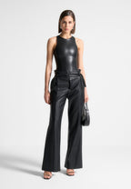 Josie - Leather Racer Neck Bodysuit - Black