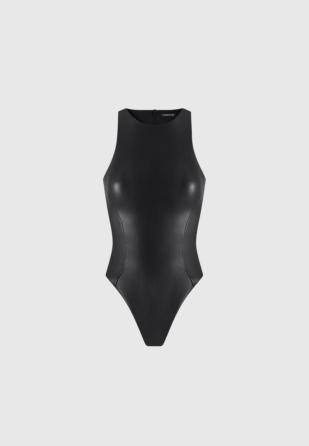 Josie - Leather Racer Neck Bodysuit - Black