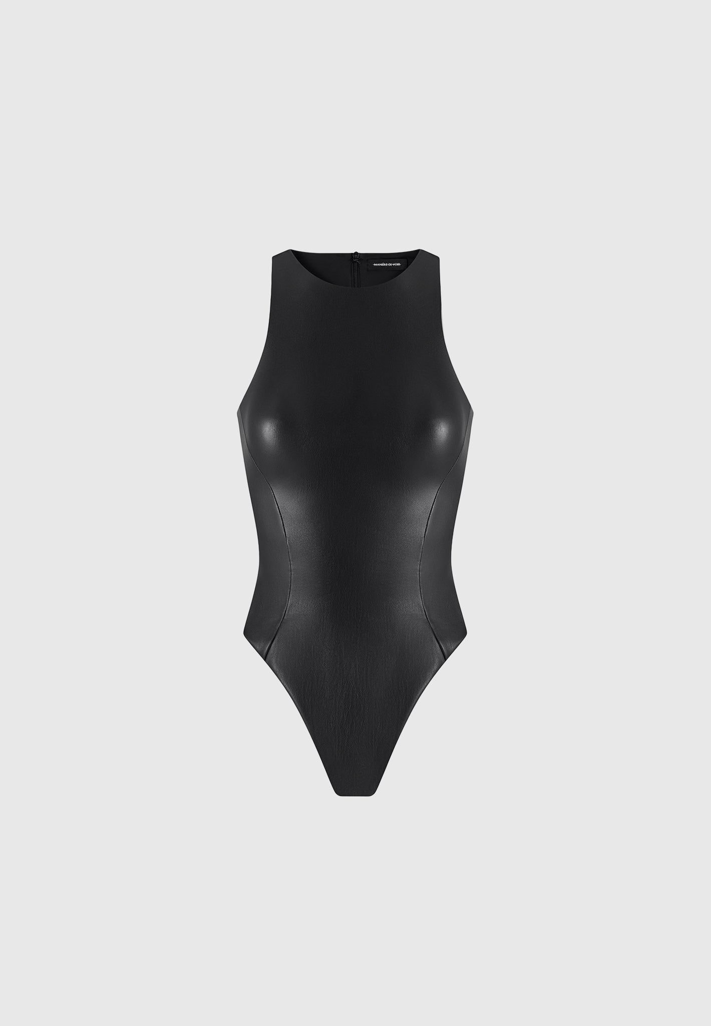 Josie - Leather Racer Neck Bodysuit - Black