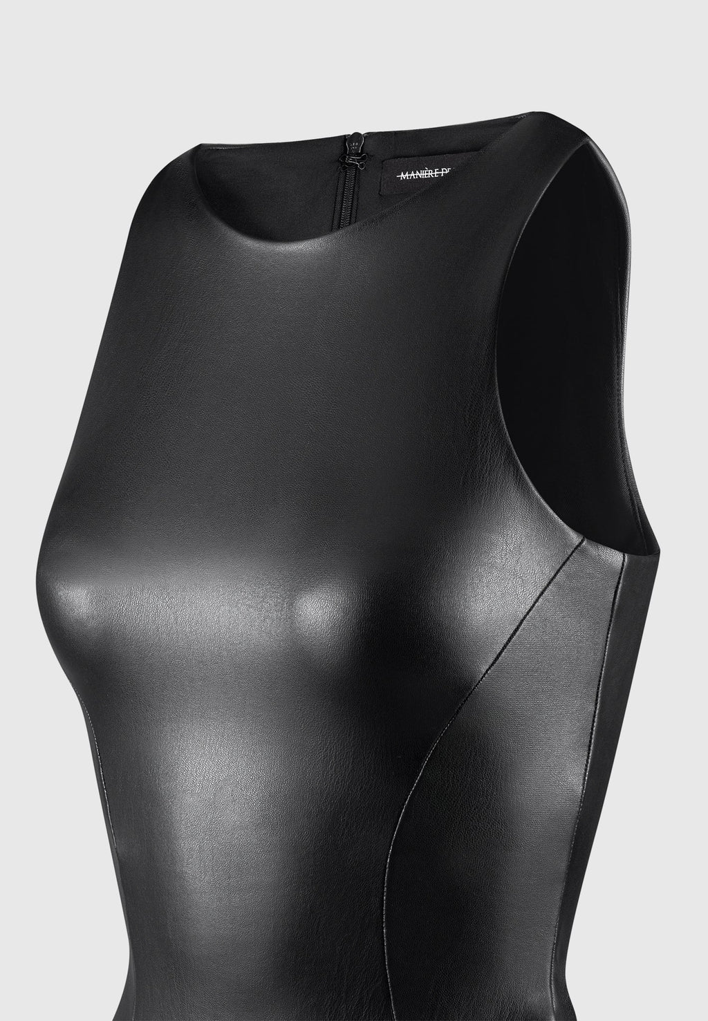 Josie - Leather Racer Neck Bodysuit - Black
