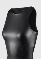 Josie - Leather Racer Neck Bodysuit - Black
