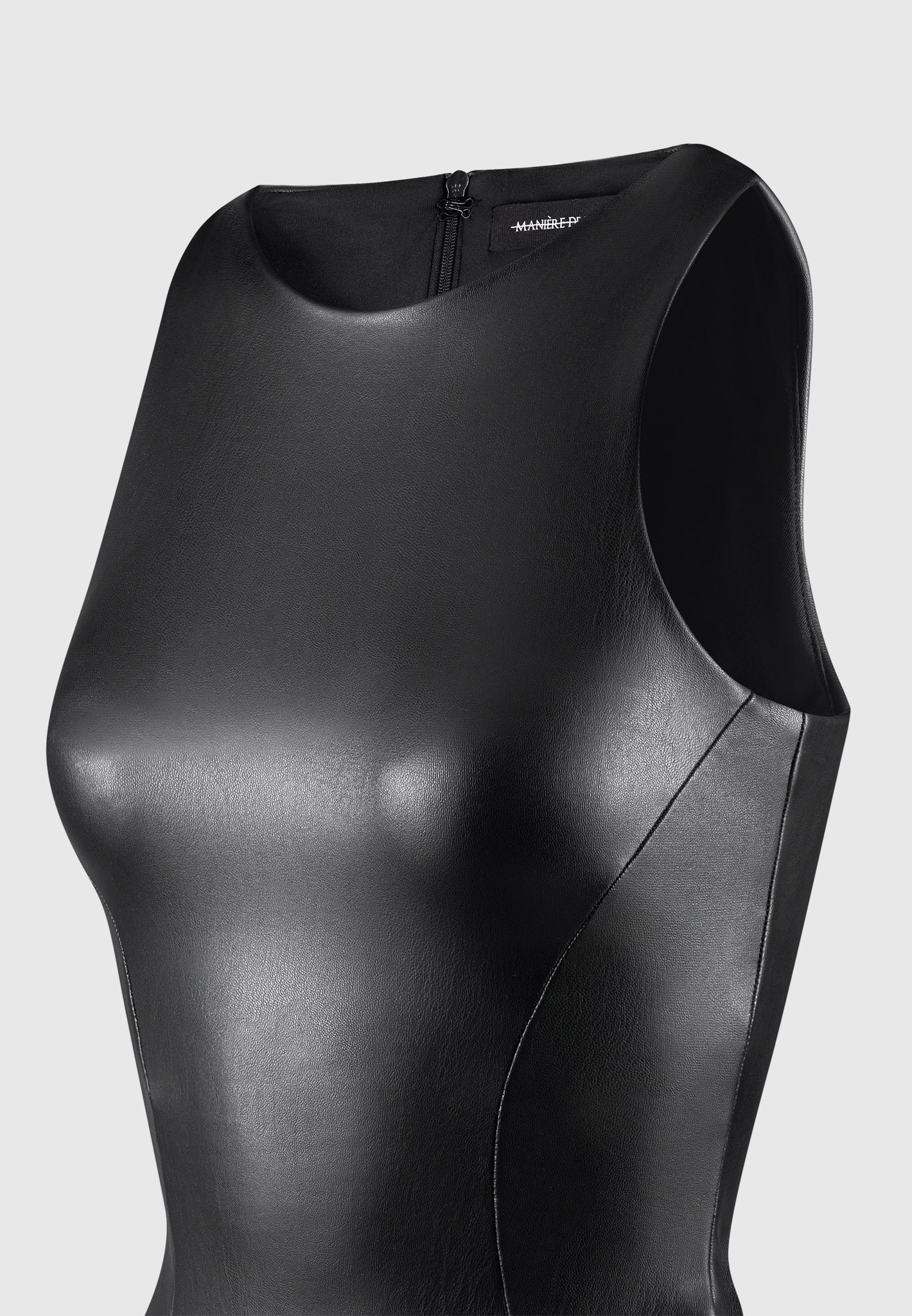 Josie - Leather Racer Neck Bodysuit - Black