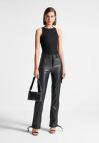 Adele - Suede Racer Neck Bodysuit - Black