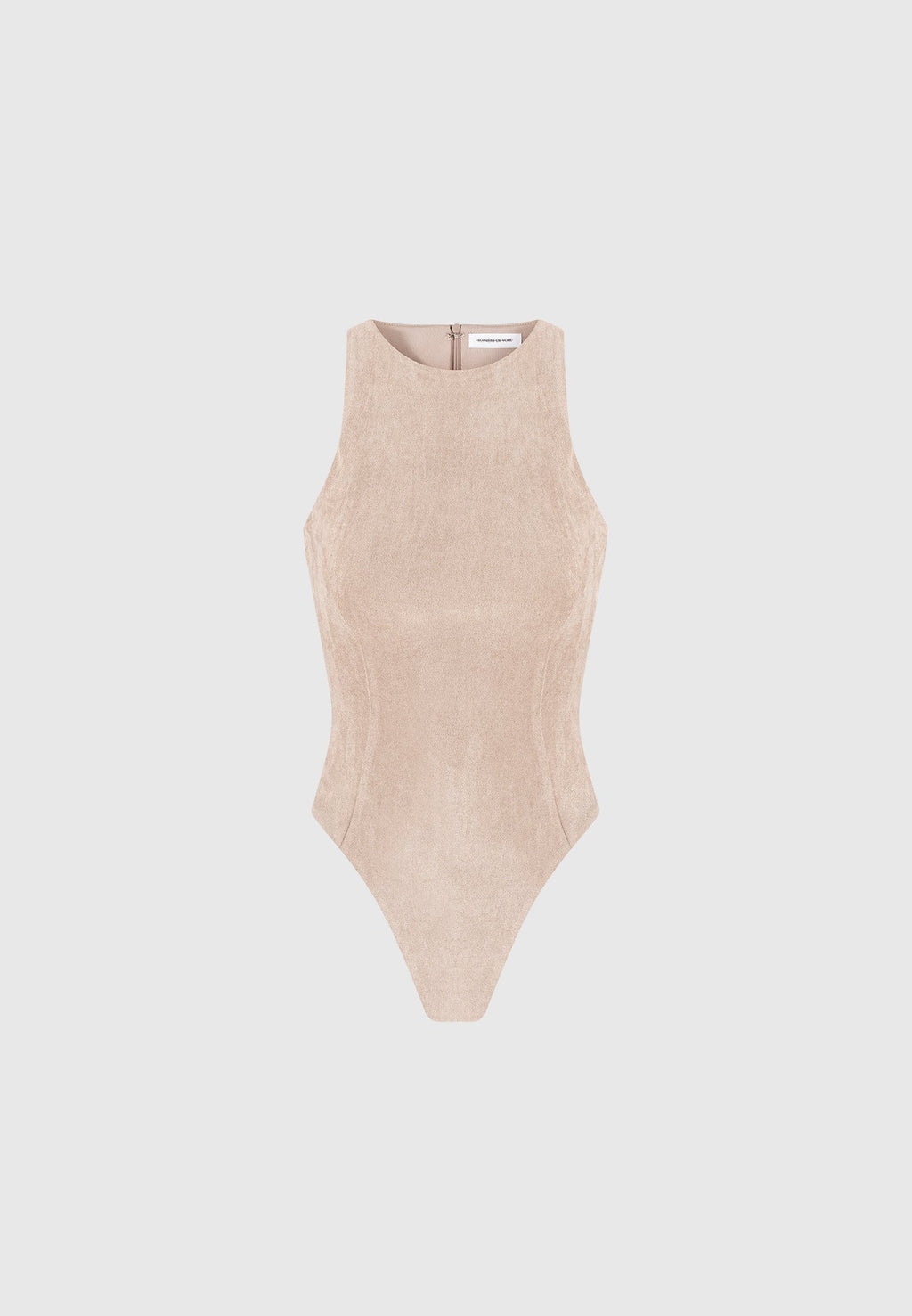 Adele - Suede Racer Neck Bodysuit - Taupe
